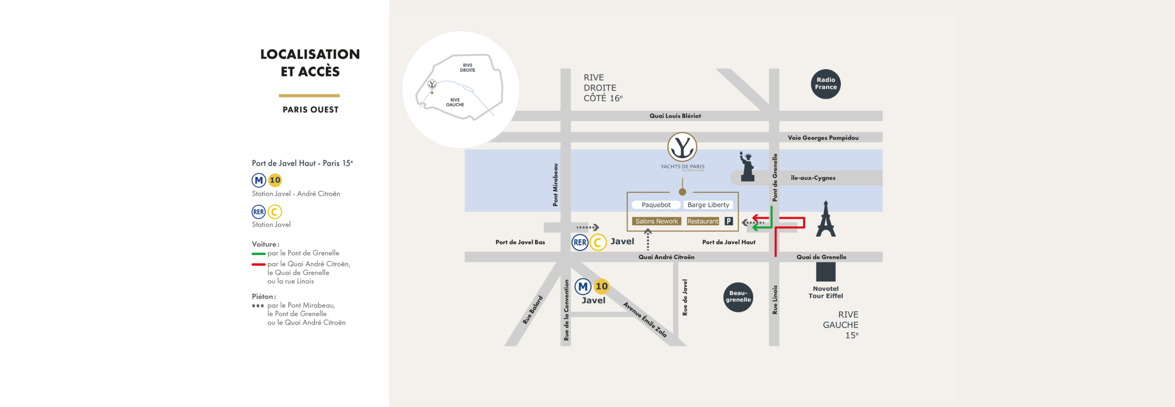 Carte localisation Yachts de Paris - Port de Javel Haut, Paris 15e, accès métro RER